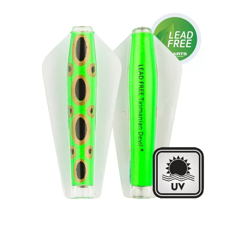 Wigston's Lures TASMANIAN DEVIL lašu šūpiņš "Lime Frog UV" 52mm/13,5g